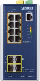 Planet IGS-5225 Industrial Railmount Gigabit Managed Switch, 8x RJ-45, 4x SFP, 240W PoE+ (IGS-5225-8P4S)