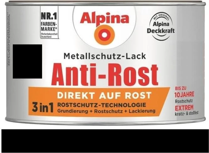 Alpina Farben Metallschutz-Lack Anti-Rost außen schwarz matt, 300ml