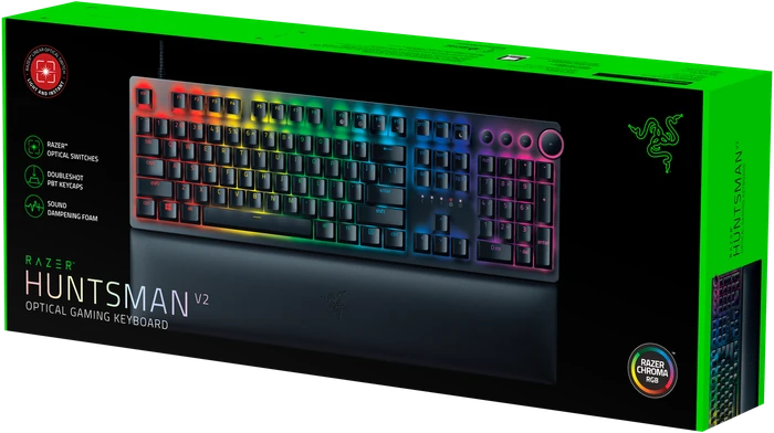Razer Huntsman V2, schwarz, LEDs RGB, Razer Linear Optical Gen-2 RED, USB, US