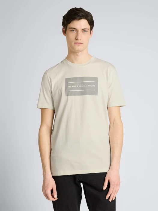 Tom Tailor Basic mit Logo-Print T-Shirt kurzarm natural white (Herren)