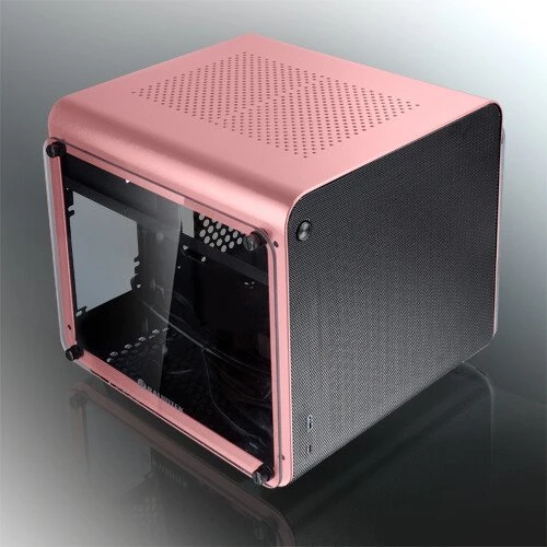 Raijintek Metis Evo TGS, rosa/schwarz, Glasfenster, Mini-ITX