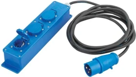 Gimeg CEE/Schuko Mehrfachstecker Steckdosenleiste mit Neoprenkabel, 3-fach, 5m, blau/schwarz