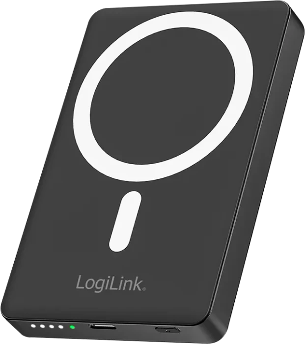 LogiLink Powerbank USB-C+kabelloses Laden mit Standfuß 10000mAh 20W schwarz