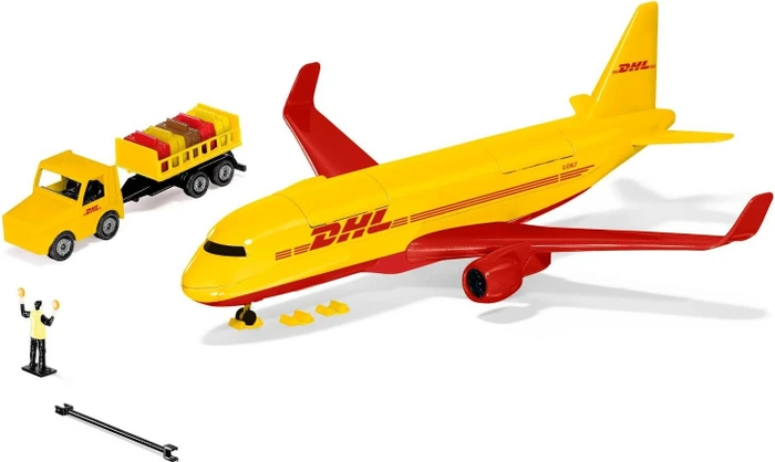 Siku DHL Frachtflugzeug mit Zubehör blau/weiss