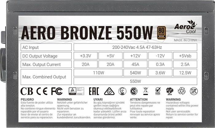 AeroCool Aero Bronze 550W, ATX 2.52