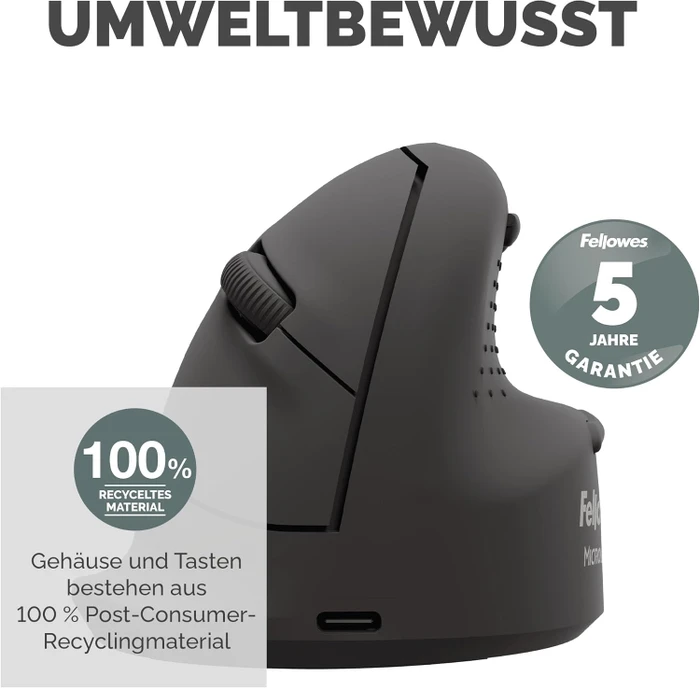 Fellowes Breyta Plus Vertical Mouse, medium, schwarz, USB/Bluetooth