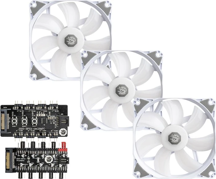 Bitspower Notos 120 Fan Digital RGB weiß, LED-Steuerung, Lüftersteuerung, 120mm, 3er-Pack
