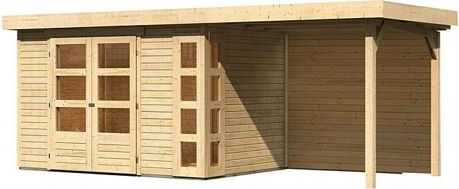Karibu Kerko 4 Gartenhaus inkl. Anbau + Rückwand 2.4m natur