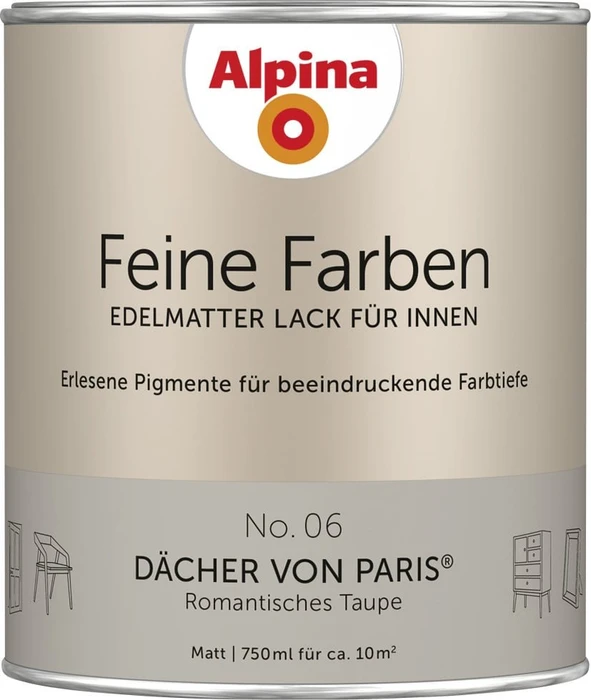 Alpina Farben Feine Farben Lack No. 06 Dächer von Paris innen taupe edelmatt, 750ml