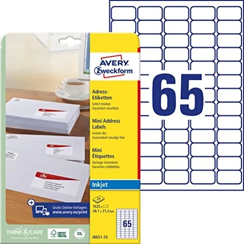 Avery-Zweckform Adressetiketten, 38.1x21.2mm, transparent, 25 Blatt (1625 Etiketten)