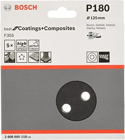 Bosch Professional F355 Best for Coatings and Composites Schleifblatt K180, 125mm, 5 Stück