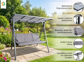 Prestige Home Hollywoodschaukel 3-Sitzer grau