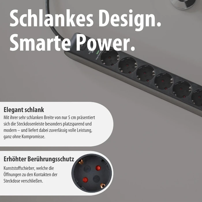 Brennenstuhl Überspannungsschutz-Steckdosenleiste, 6-fach, 1x USB-A/2x USB-C USB-PD, 2m, schwarz