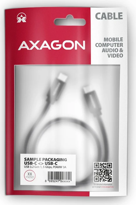 Axagon USB-C Kabel, USB 3.0, 5Gb/s, 60W PD, USB-C [Stecker] auf USB-C [Stecker], 1m
