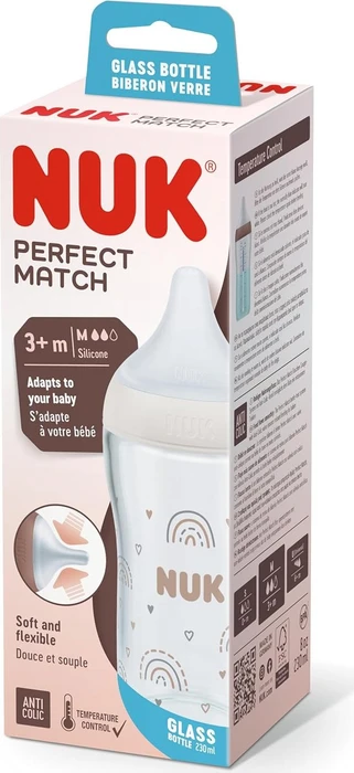 NUK NUK Perfect Match Trinkflasche mit weichem Silikon-Trinksauger, 3+M, 230ml, weiß