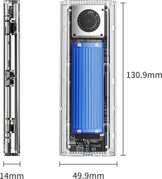 Orico TCM2-U4, M.2 NVMe SSD Enclosure, transparent/blau, M.2, USB4