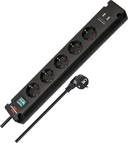 Brennenstuhl Bremounta mit Schalter, 5-fach, mit 2x USB, 3m, schwarz