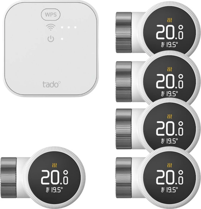 tado Starter Kit Smart Heizkörper-Thermostat X, 5x Thermostat, inkl. Bridge, Set