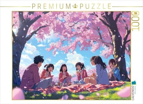 Calvendo Anime Kirschblüten-Picknick - Kawaii Manga-Szene mit Freunden unter Sakura Bäumen