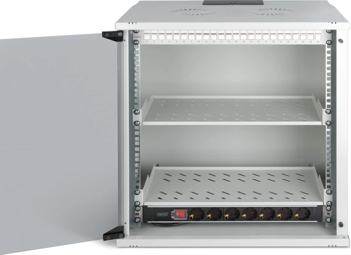 Digitus Professional SoHo Pro Line 19" Wandgehäuse SET 12HE, unmontiert, Sicherheitsglastür, IP20, RAL 7035, 400mm tief