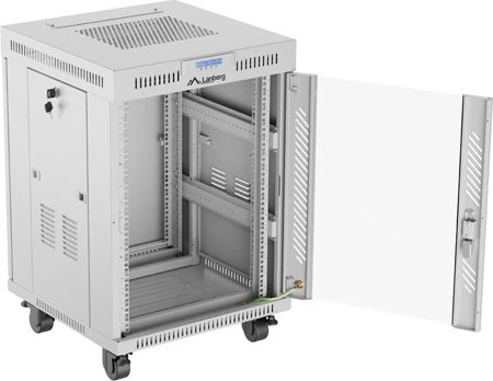 Lanberg 19" Rackschrank 15HE, LCD, freistehend, Flat Pack, V2, Glastür, IP20, RAL 7035, 600mm tief