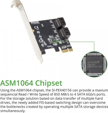 IOCrest 4x SATA 6Gb/s, PCIe 3.0 x1