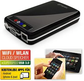 Fantec MWiD25 Mobile Wi-Fi Disk schwarz 2.5", 1x USB-A 3.0