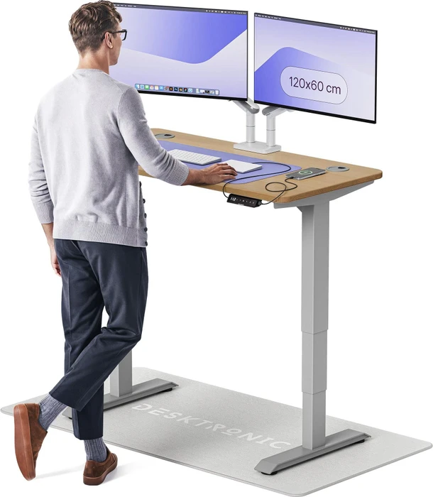 Desktronic HomePro Sitz-Steh-Schreibtisch 120x60cm Eiche massiv/grau
