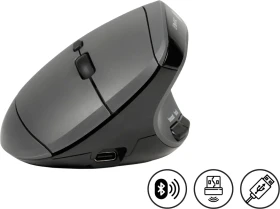 BakkerElkhuizen MidWay 3-Mode Vertical Mouse, Linkshänder, grau/schwarz, USB/Bluetooth (BNEMW3MVML)