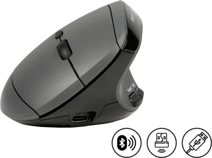 BakkerElkhuizen MidWay 3-Mode Vertical Mouse, Linkshänder, grau/schwarz, USB/Bluetooth