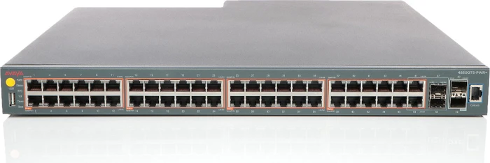 Avaya ERS 4800 4850GTS-PWR+ Rackmount Gigabit Managed Switch, 48x RJ-45, 2x RJ-45/SFP, 2x SFP+, PoE+