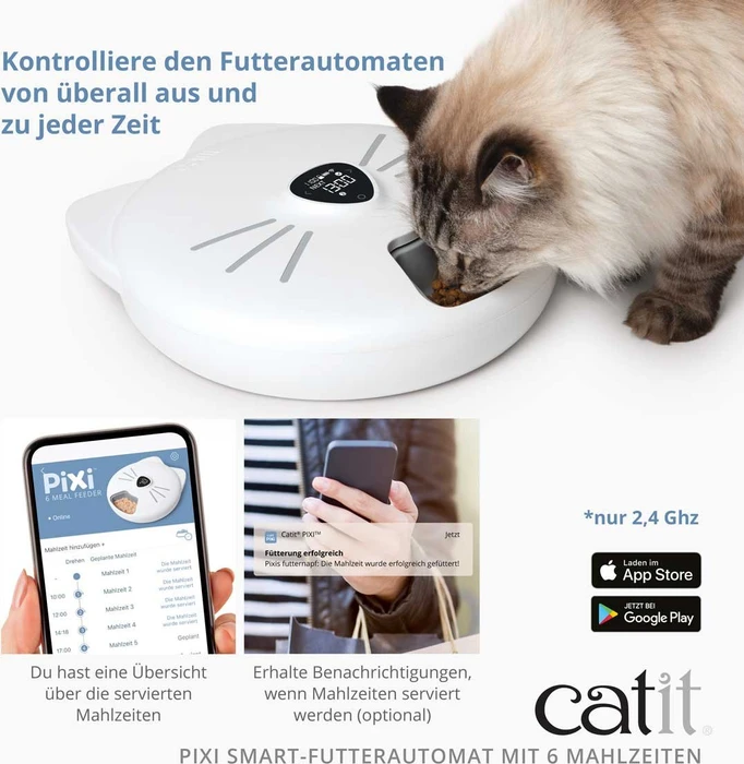 Catit PIXI Smart-Futterautomat mit 6 Mahlzeiten, Kühleinsatz, WLAN, weiß