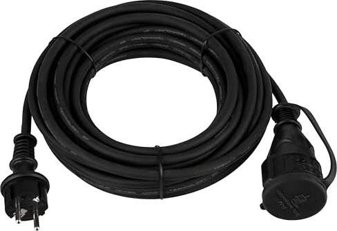 REV Ritter Verlängerungskabel für den Außenbereich, Schutzkontakt mit Schutzkappe, H05RR-F 3G1.5, schwarz, 10m