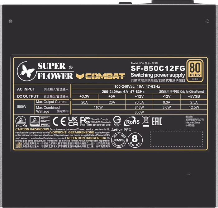 Super Flower Combat FG 80 PLUS Gold 850W, ATX 3.1