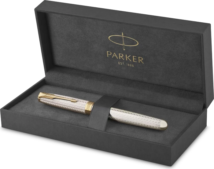Parker Sonnet silver mistral/gold trim, rechte Hand, fein, Geschenkbox (2119792) – Bild 7