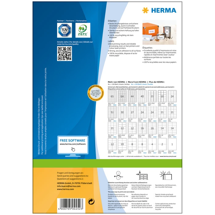 Herma Etiketten Premium, 105x42mm, weiß, matt, 100 Blatt (1400 Etiketten)