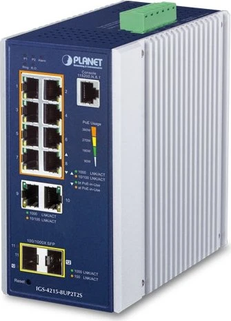 Planet IGS-4215 Industrial Railmount Gigabit Managed Switch, 10x RJ-45, 2x SFP, 360W PoE++