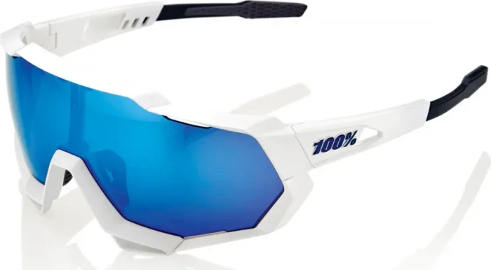 100% Speedtrap matte white/hiper blue multilayer mirror lens