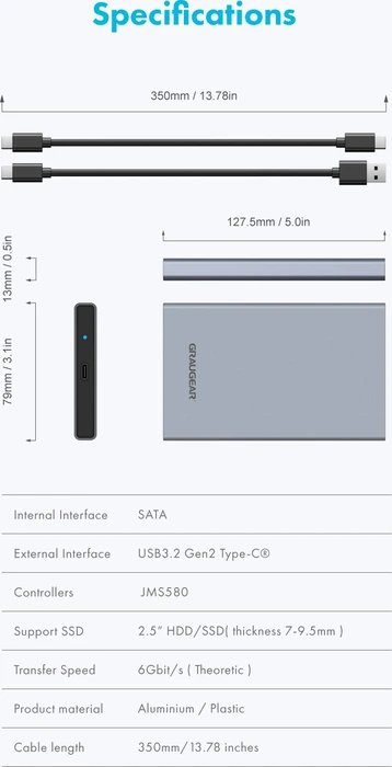 Graugear G-2501-AC-10G, 2.5", USB-C 3.1