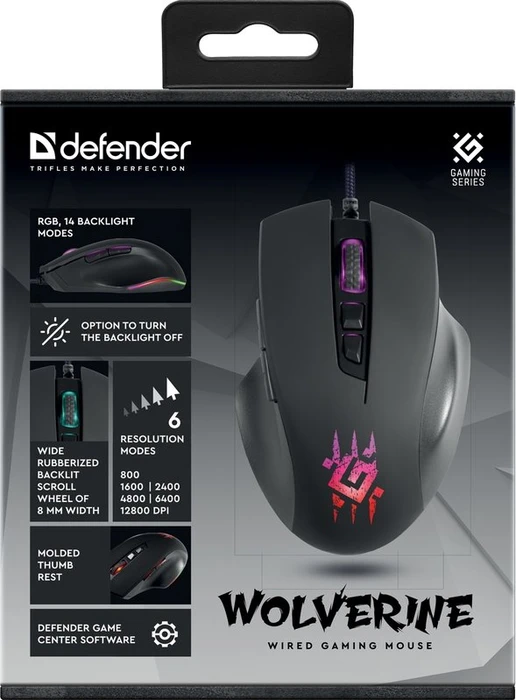 Defender Wolverine GM-700L RGB Gaming Mouse schwarz, USB