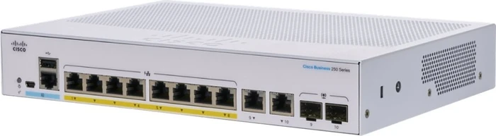 Cisco Business 250 Desktop Gigabit Smart Switch, 8x RJ-45, 2x RJ-45/SFP, 45W PoE+