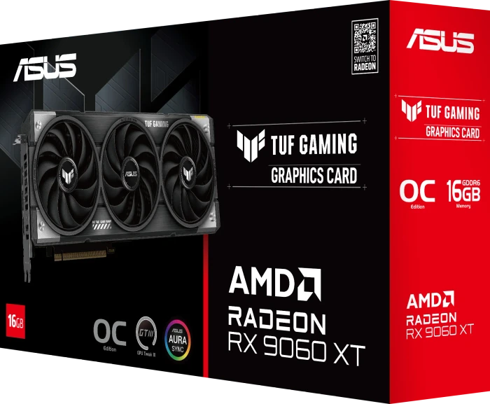 ASUS TUF Gaming Radeon RX 9060 XT OC, TUF-RX9060XT-O16G-GAMING, 16GB GDDR6, HDMI, 2x DP