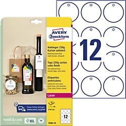 Avery-Zweckform Aushängeschilder rund und Öse mit Fäden ultraweiß, 60mm, 220g, 120 Stück