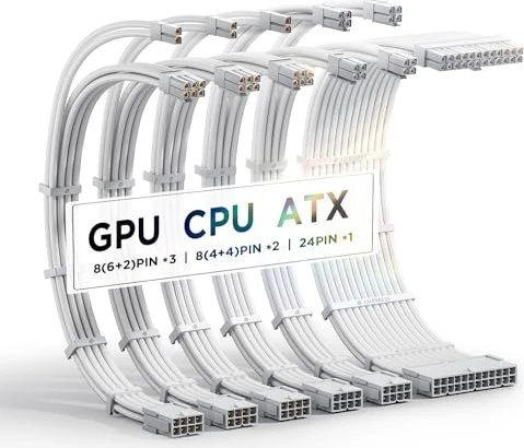 AsiaHorse Cable Extension Kit, 1x 24-Pin, 2x 4/8-Pin ATX, 3x 8-Pin PCIe, 16AWG, weiß, 30cm, aktualisiert