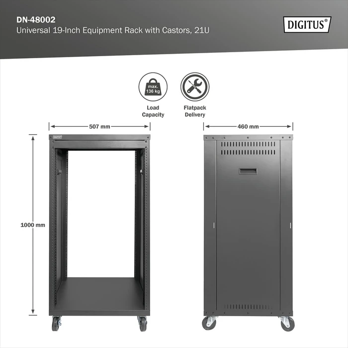 Digitus Audio Video Rack 19" AVS/Equipment Rack 21HE, mit Rollen, unmontiert, RAL 9005, 460mm tief