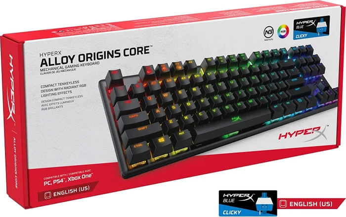 HP HyperX Alloy Origins Core, LEDs RGB, HyperX BLUE, USB, US