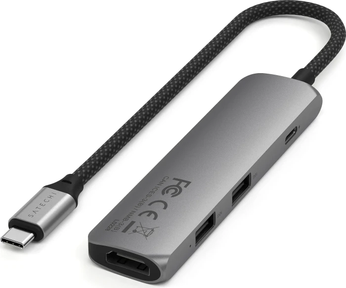 Satechi 4-in-1 Slim Multiport Adapter, Space Gray, USB-C 3.1 [Stecker]