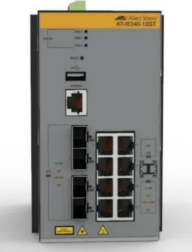 Allied Telesis IE340 Industrial Railmount Gigabit Managed Switch, 8x RJ-45, 4x SFP