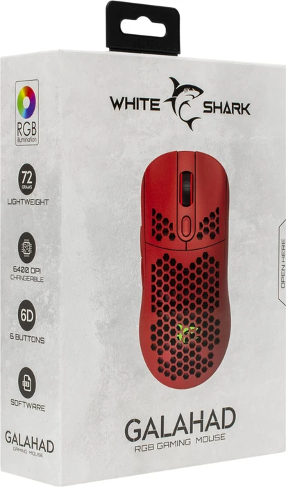 White Shark Galahad White Gaming Mouse, rot, USB