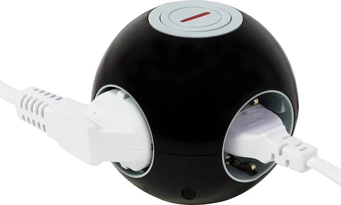 REV Ritter PowerGlobe Steckdosenwürfel mit Schalter, 4-fach, 1.4m, schwarz/grau